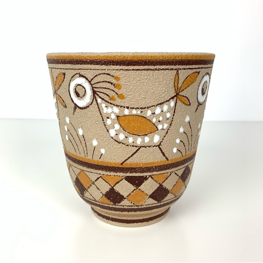 Fratelli Fanciullacci Planter Vase Birds Brown Orange MCM Vtg Italy Textured